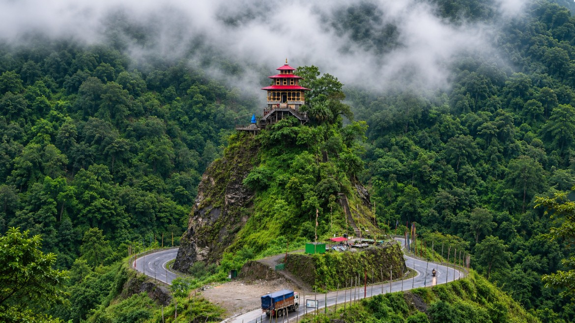 Scenic mountain road on the Tezpur to Tawang route in Arunachal Pradesh